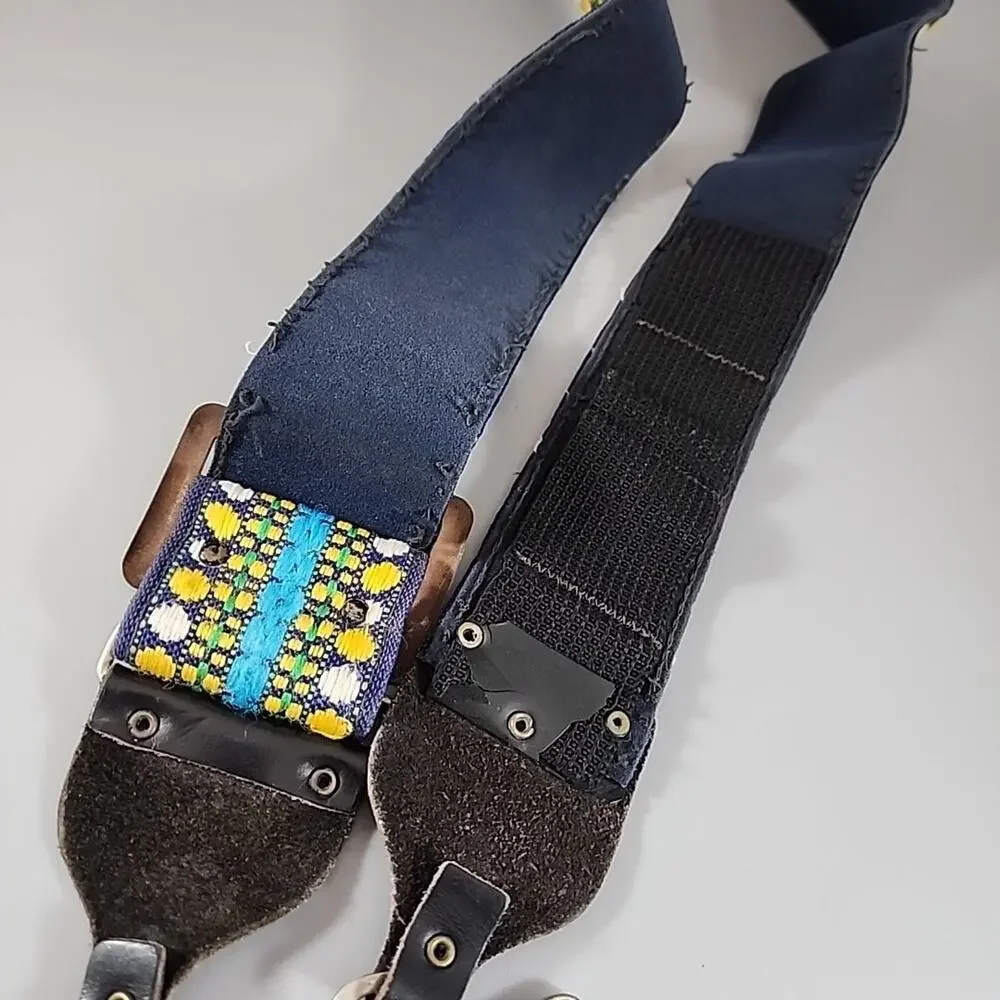 Vintage SLR Camera Strap 70s Hippie Woven Yellow White Blue